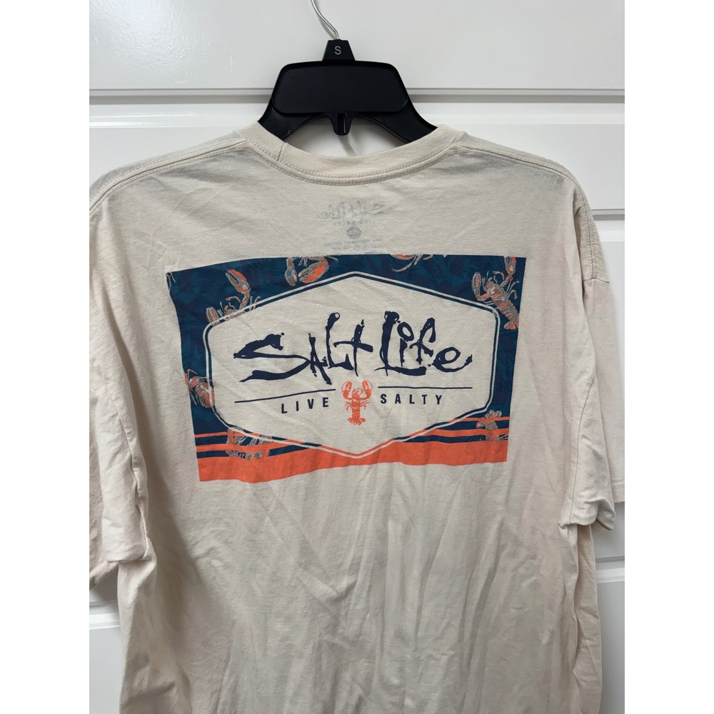 Salt Life Live Salty Mens XL Pocket T-Shirt Tan Lobster Graphic Short Sleeve Tee